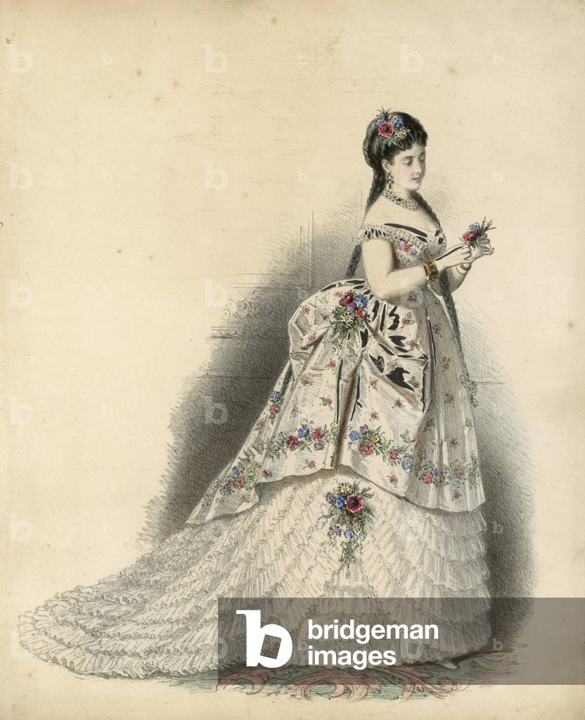 Victorian fashion plate (coloured engraving)