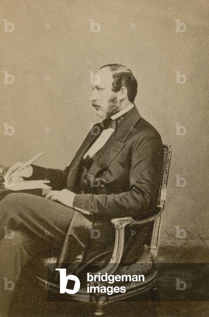 Prince Albert at a desk, December 1861 (b/w photo)