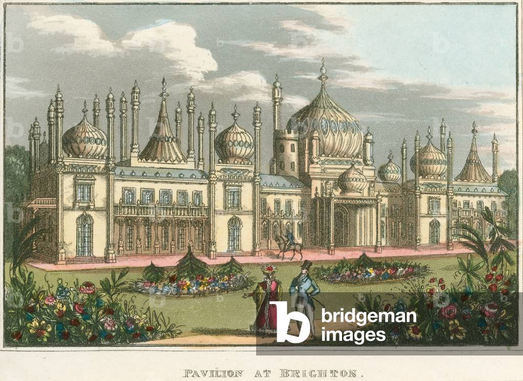 General view of the Royal Pavilion in Brighton (coloured engraving)