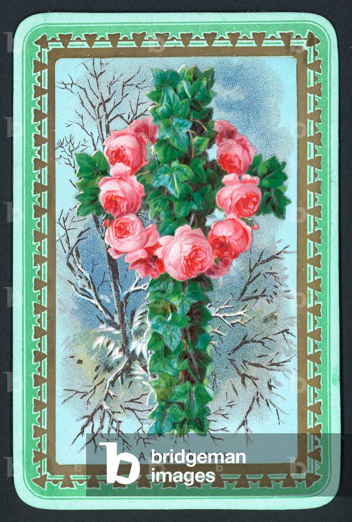Wreath and Cross, Christmas Card (chromolitho)
