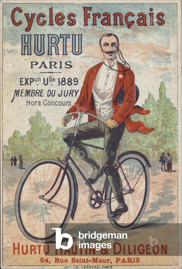 Advertisement for Hurtu Hautin & Diligeon bicycles, Paris (colour litho)