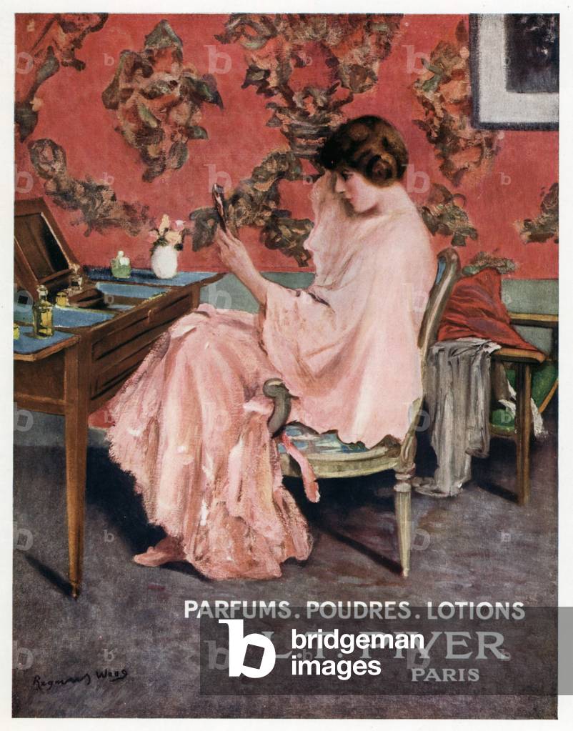 Advertisement for perfumes, powders and lotions by LT Piver (colour litho)