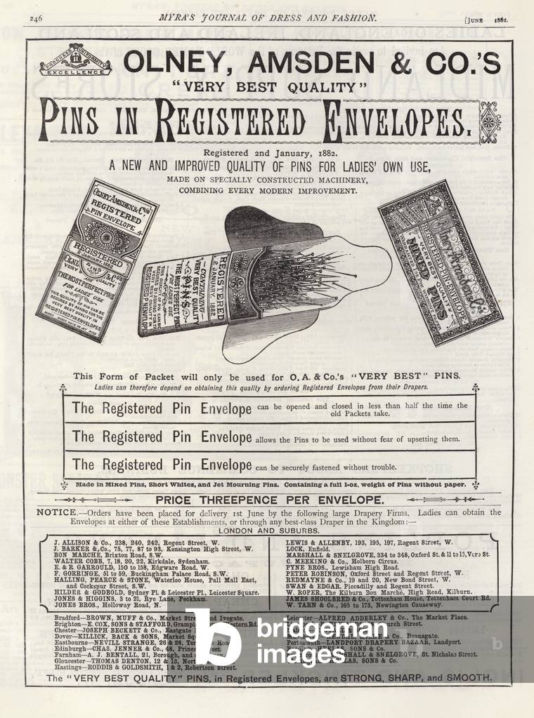 Advertisement for Pins in Registered Envelopes (engraving)