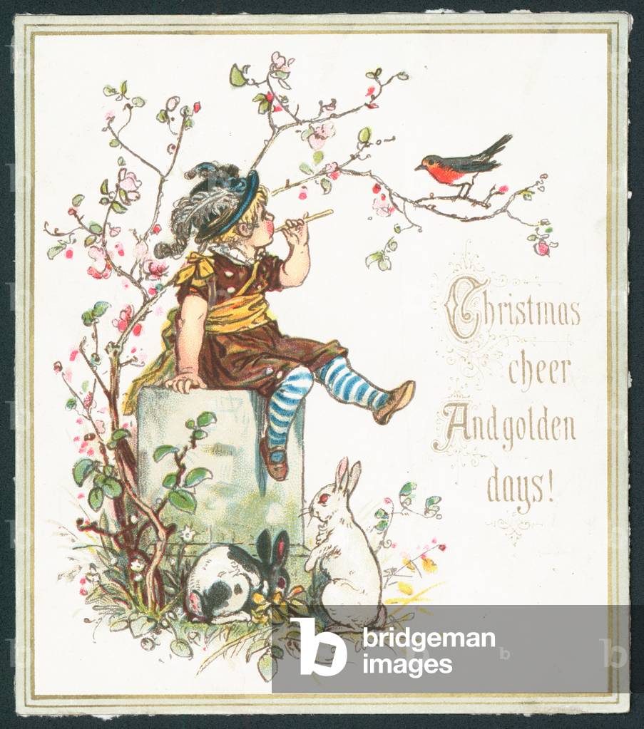 Christmas cheer and golden days - Christmas greetings card (chromolitho)