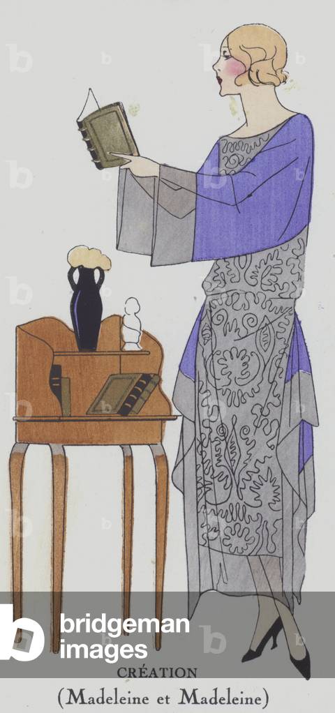 Women's fashion design from the 1920s by designer Madeleine and Madeleine (colour litho)
