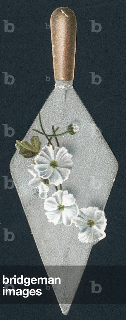 Builder's Trowel and Flowers, Christmas Card (chromolitho)