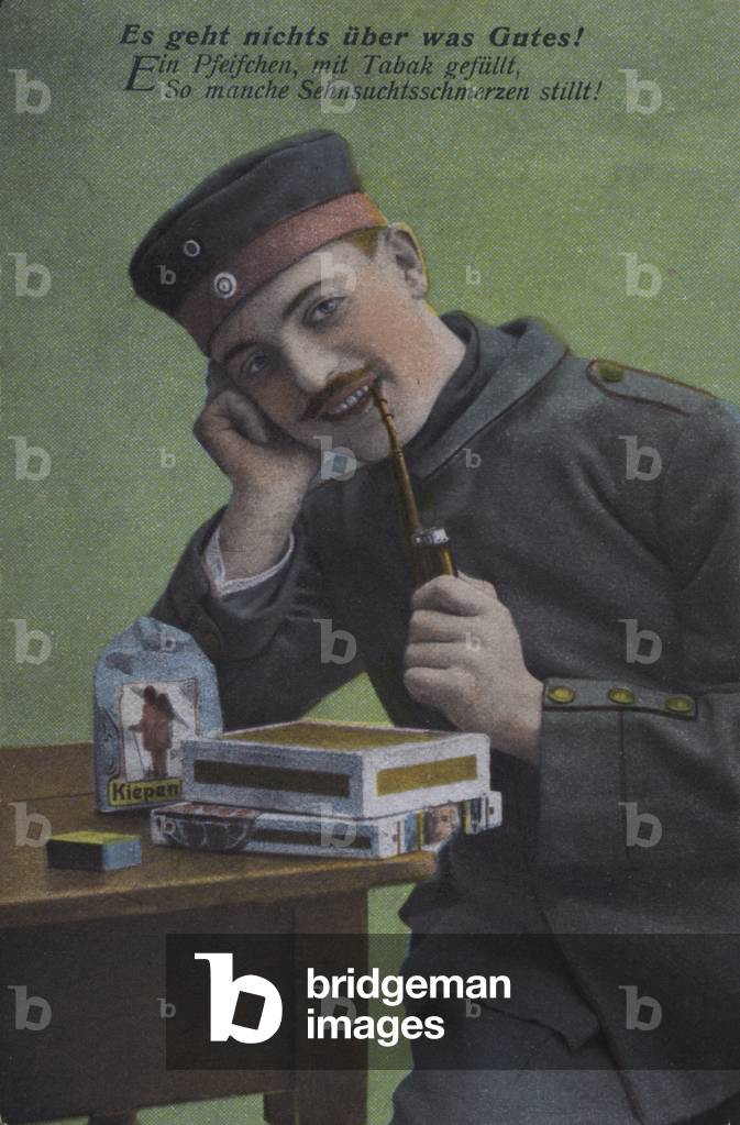 German soldier smoking his pipe (coloured photo)