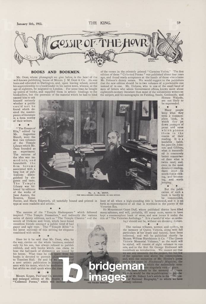 Portrait of Mr J M Dent, the well-known publisher in his office (b/w photo)
