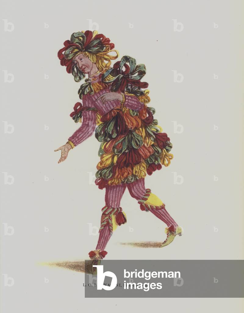 Costume design by Italian architect and stage designer Ludovico Ottavio Burnacini, 17th Century (colour litho)