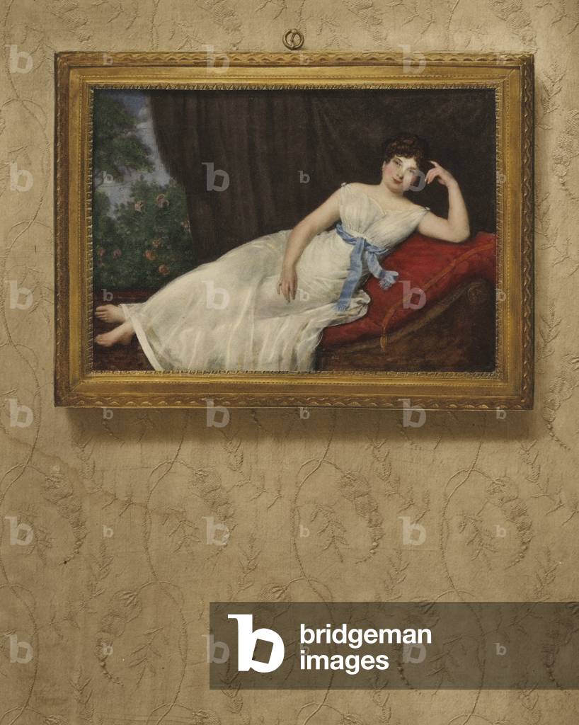 Portrait of a lady, resting (colour litho)