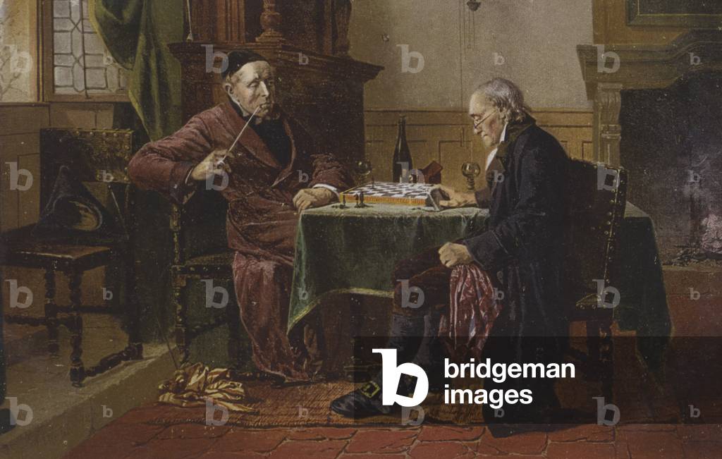 Two men playing chess. (chromolitho)
