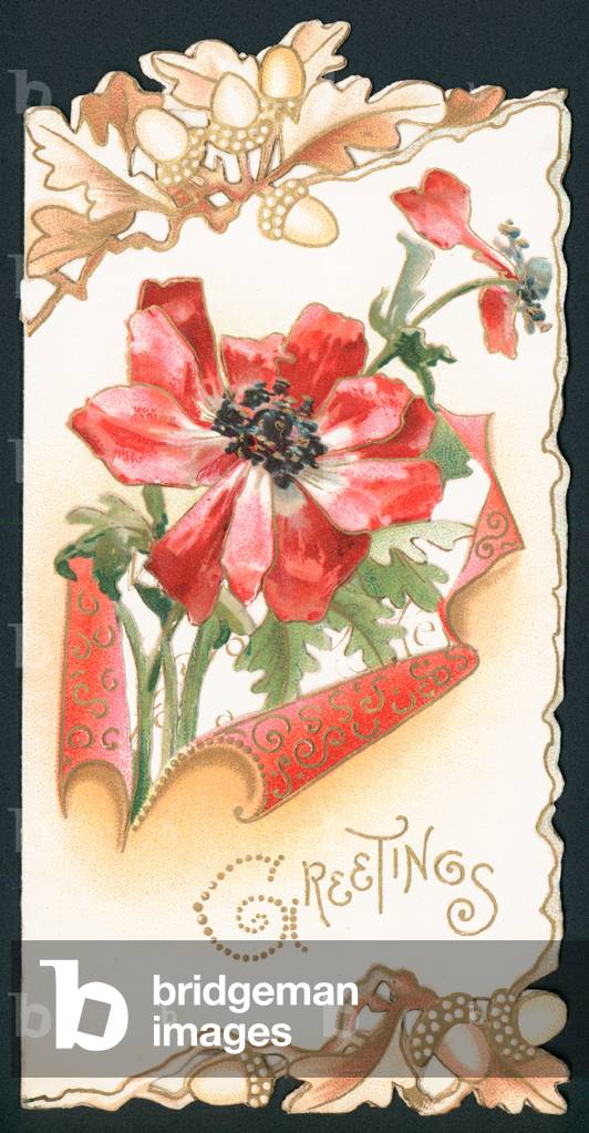 Poppy with Acorns, Card (chromolitho)