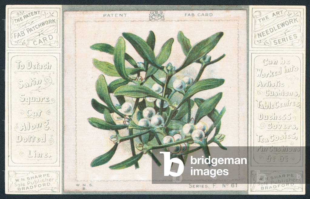 Patchwork Mistletoe, Christmas Card (chromolitho)