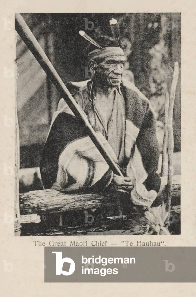 The Great Maori Chief, Te Hauhau (b/w photo)