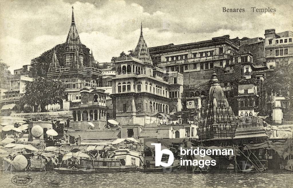 Hindi temples at Varanasi (b/w photo)