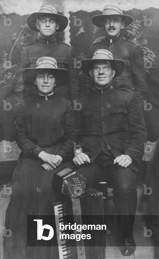 A group of musicians from the Salvation Army. (b/w photo)
