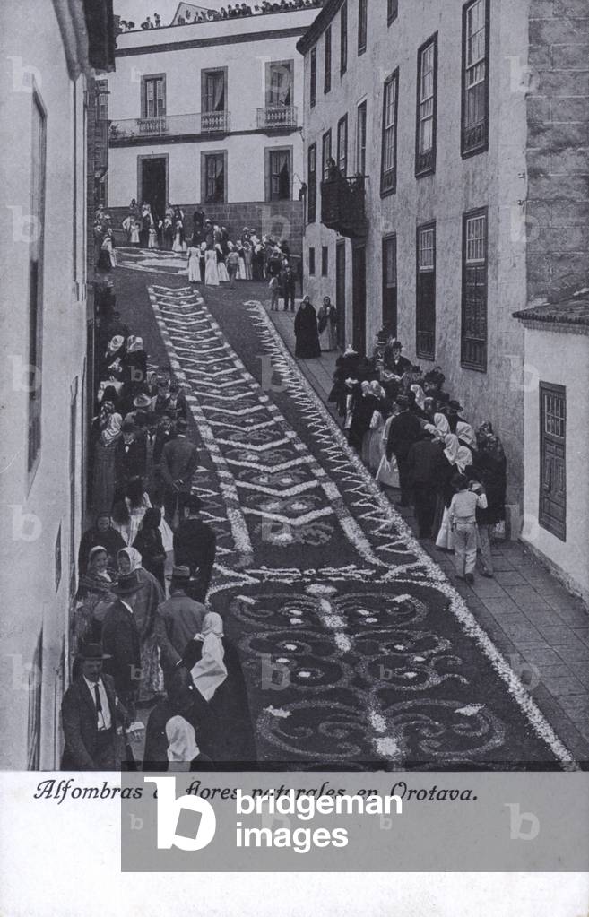 Carpets of natural flowers in Orotava, Tenerife, Canary Islands (b/w photo)