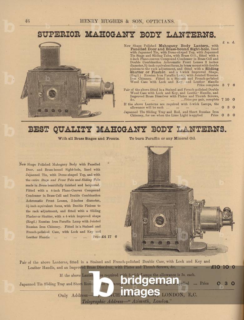 Page from Henry Hughes & Sons New Catalogue, 1893, of Optical Lanterns and Dissolving View Apparatus and Slides (engraving)