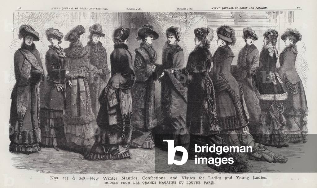 New Winter Mantles, Confections, and Visites for Ladies and Young Ladies, Models from Les Grands Magasins du Louvre, Paris (engraving)