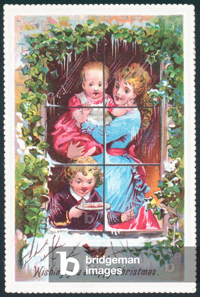 Looking out of the window, Christmas Card (chromolitho)