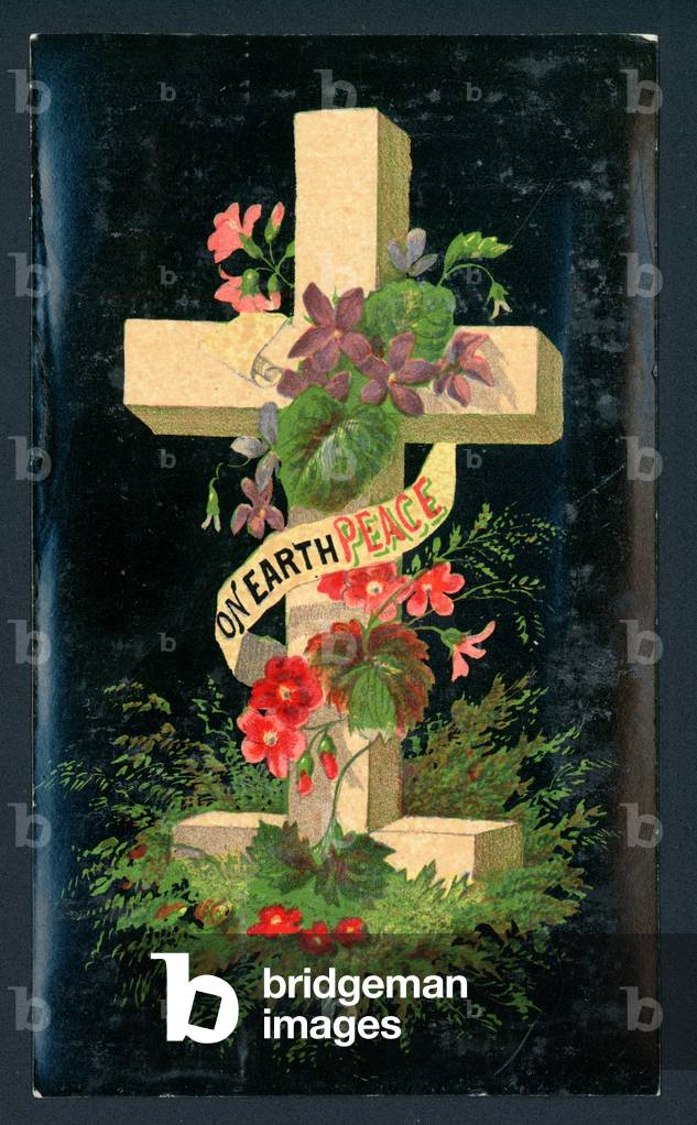 Cross with Flowers, Christmas Card (chromolitho)