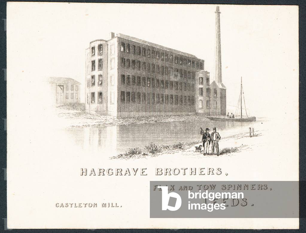Hargrave Brothers, flax and tow spinners, trade card (engraving)