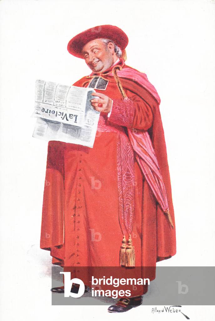 Cleric reading Le Victoire (colour litho)