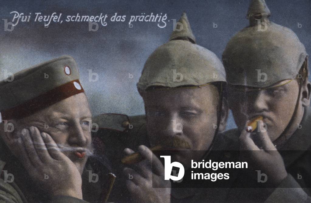 German soldiers enjoying cigars (coloured photo)