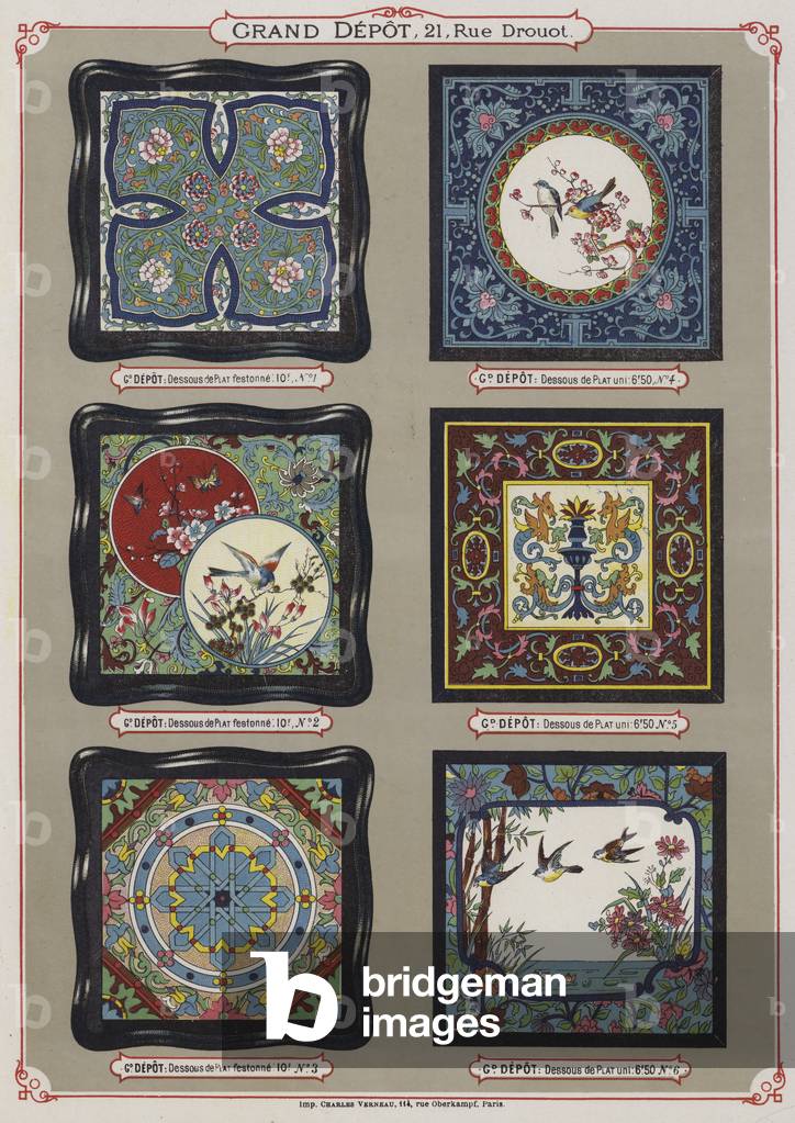 Page from the catalogue of the Grand Depot de Porcelaines, Faiences et Verreries (colour litho)