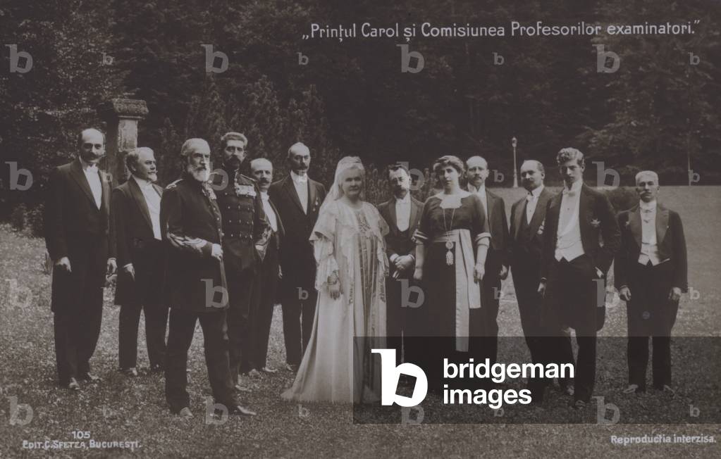 Prince Carol of Romania with members of the Commission of Examiners (b/w photo)