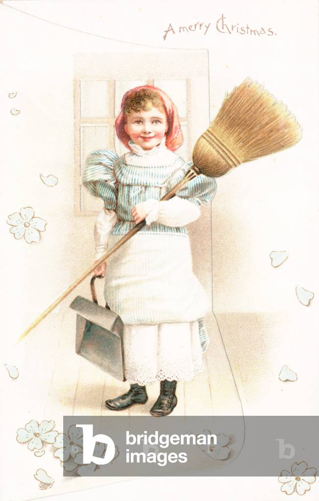 Sweeping the House, Christmas Card (chromolitho)