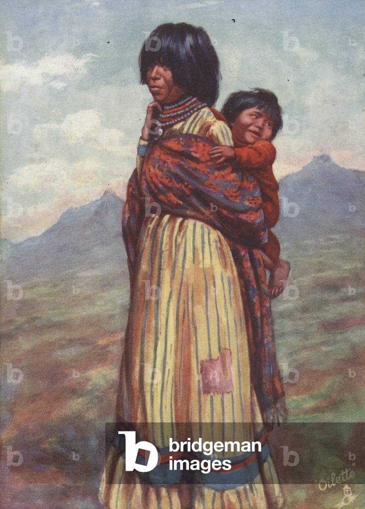 A Walapai Indian squaw and papoose (colour litho)