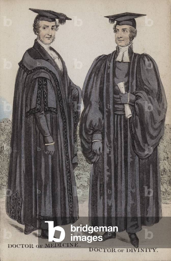 Doctor of Medicine, Doctor of Divinity (coloured engraving)