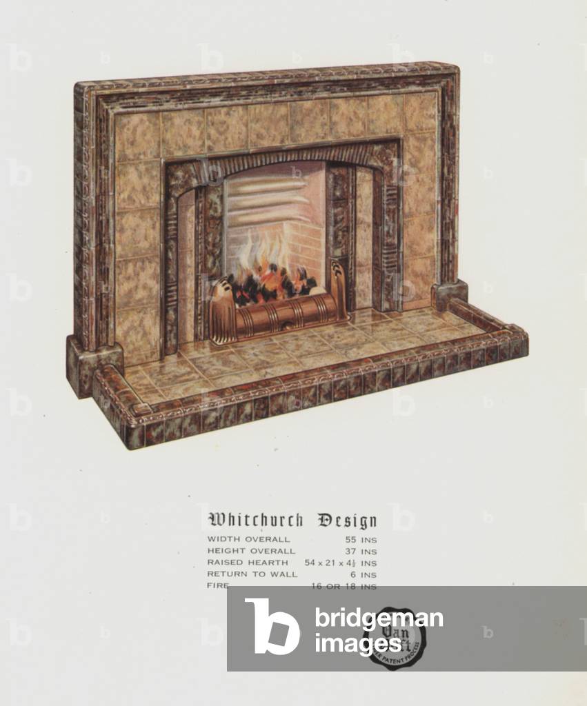 Fireplace made with English manufactured 'Van Delft' tiles (litho)