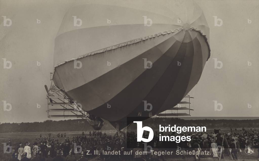 Zeppelin LZ III after landing on the Tegel firing range, Berlin (b/w photo)