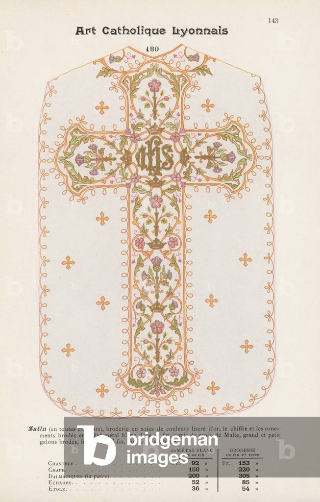 Page from catalogue of vestments, 1908 (colour litho)