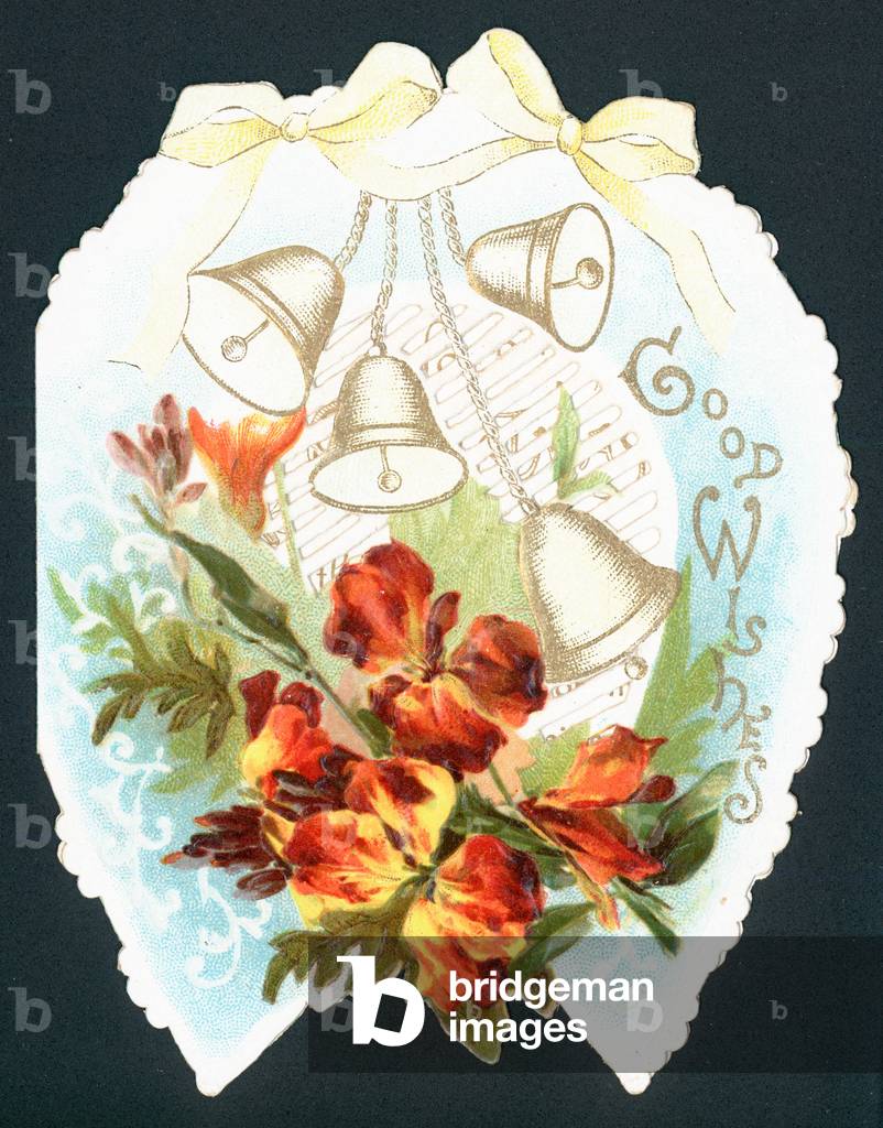 Bells and Flowers on Horseshoe, Card (chromolitho)
