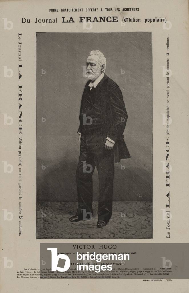 Memorial card for Victor Hugo, issued by the journal, La France (engraving)