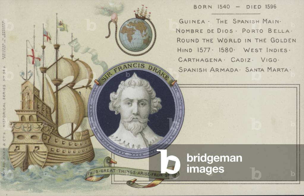 Sir Francis Drake, English privateer, naval officer and explorer (chromolitho)