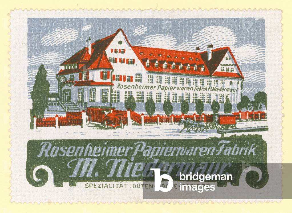 M Niedermayr's paper goods factory, Rosenheim, Bavaria, Germany. (colour litho)