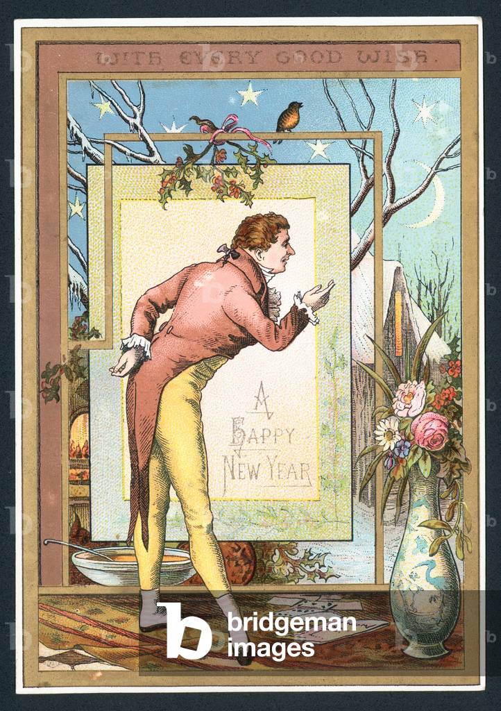 Gentleman Bowing, New Year Card (chromolitho)