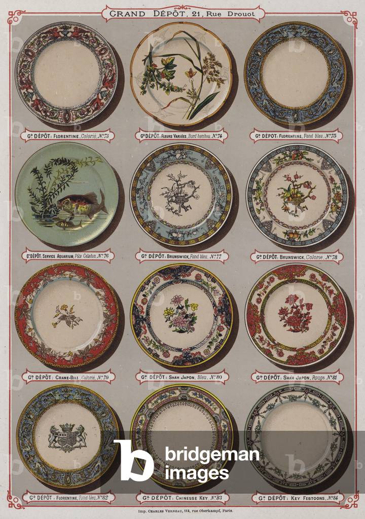 Page from the catalogue of the Grand Depot de Porcelaines, Faiences et Verreries (colour litho)