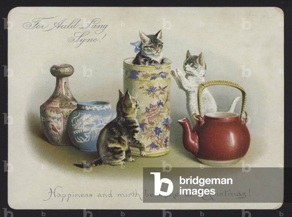 Kitten-themed Christmas card (chromolitho)