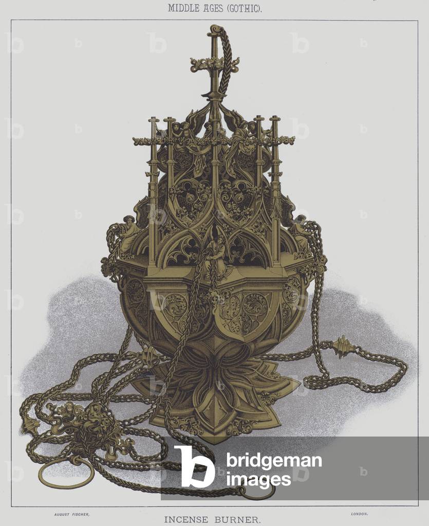 Middle Ages, Gothic, Incense burner (colour litho)