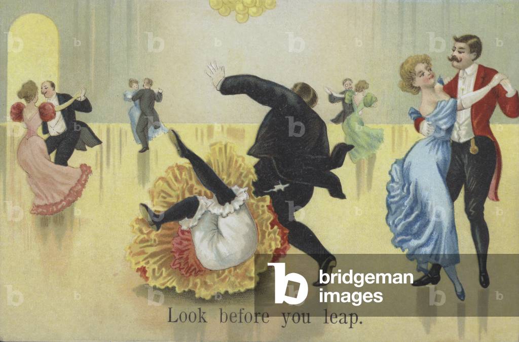 Couple having a mishap on the dance floor (chromolitho)