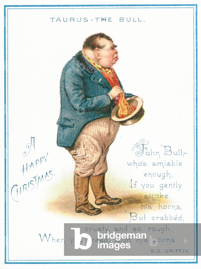 Taurus The Bull, Christmas Card (chromolitho)