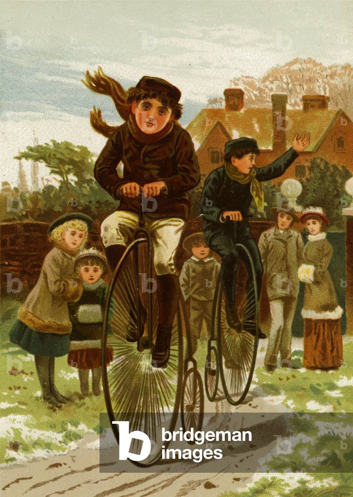 Boys on bicycles (chromolitho)