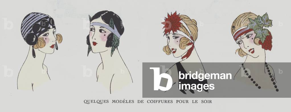 Hairstyles for evening wear from the 1920s (colour litho)