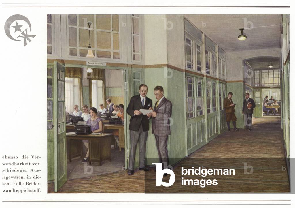 Business of carpet manufacturers Halbmond-Teppichfabrik Von Koch Und Te Kock (colour litho)