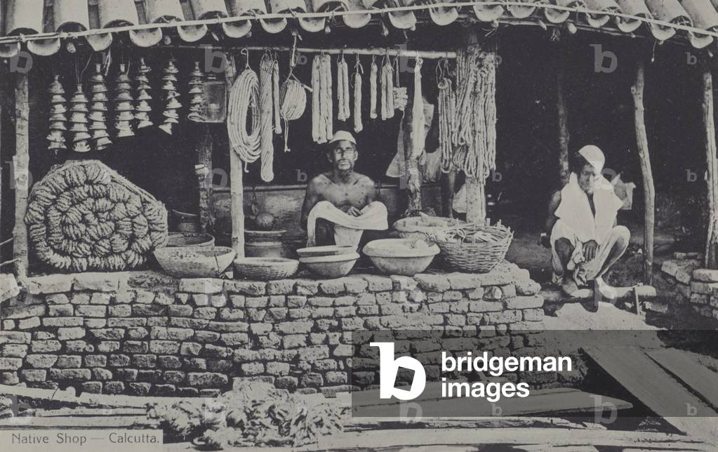 Native shop, Calcutta, India (b/w photo)